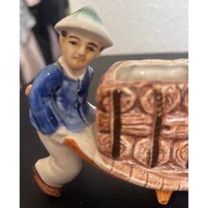 VTG Occupied in Japan Ceramic Man Pushing Wheelbarrow Planter Figurine Hand Pntd